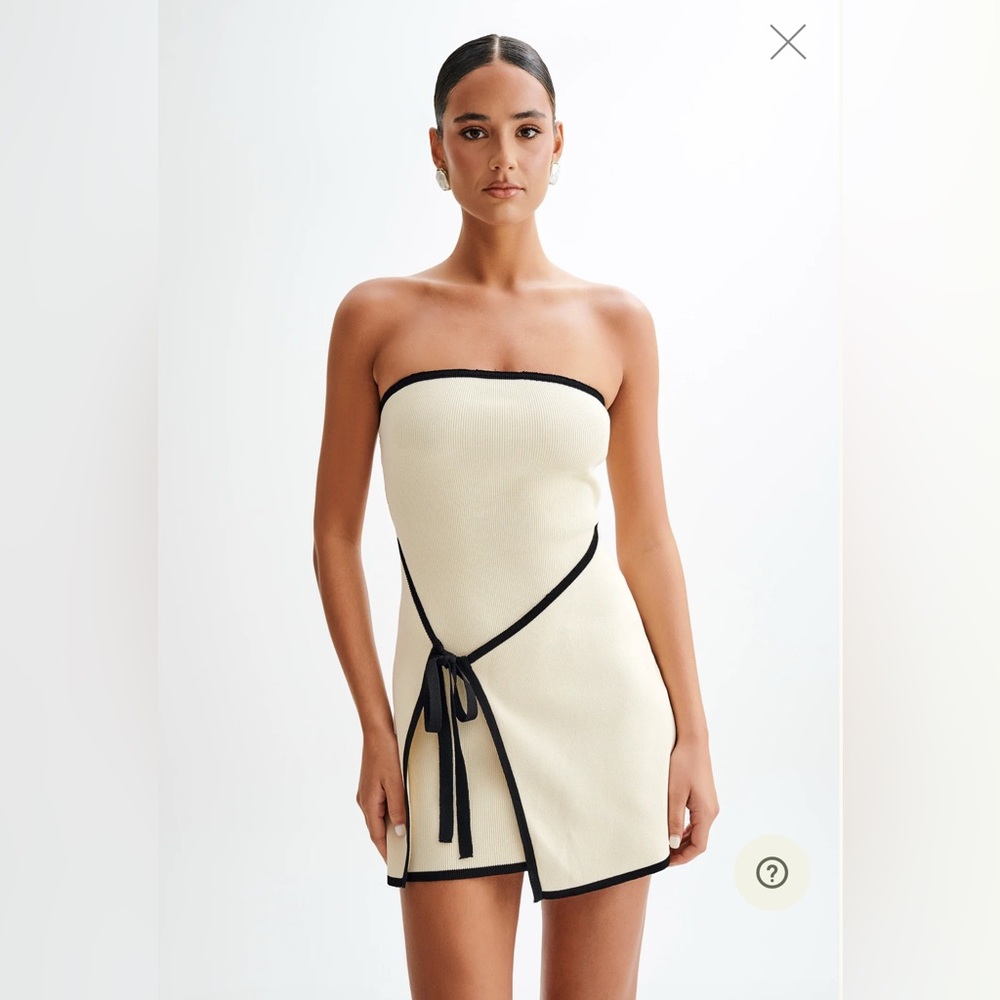 Meshki Cream Strapless Dress with Black Trim